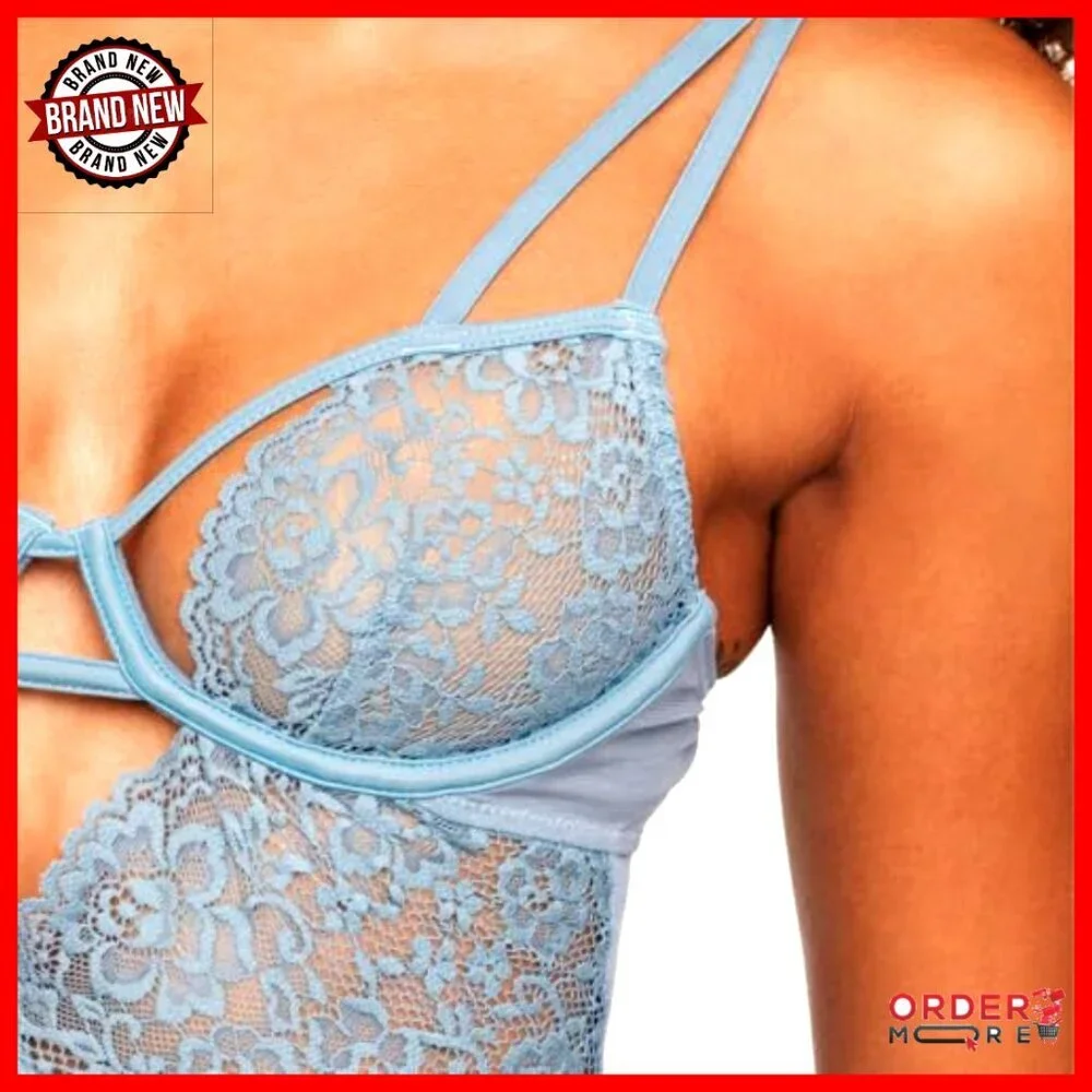 XS-4X Lace Babydoll Dress with Underwire Bra & Thong Set